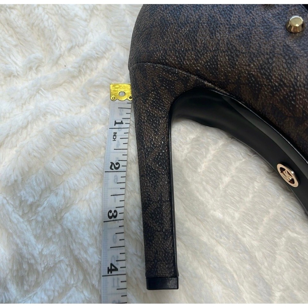 Michael Kors Logo Lawson Studded Heels – Brown Peep Toe Booties – Size 9M - Picture 11 of 12